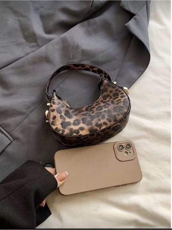 Leopard Print Mini Hand Bag with Gold Hardware