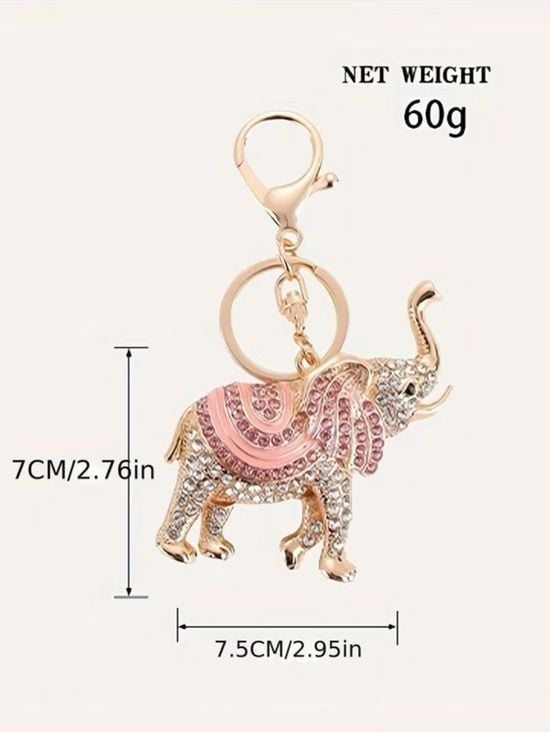 Rose Gold Pink Crystal Elephant Keychain Key & Card Holder Charm