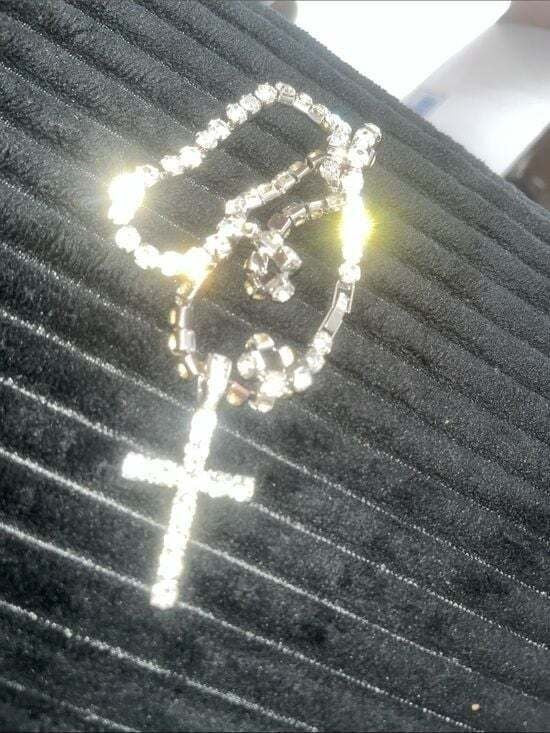 Divine Shine: Diamond Cross Tennis Necklace - White Gold Tone