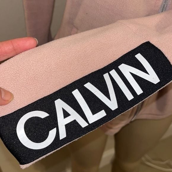 Calvin Klein Pink Fleece Logo Sleeve Zip Up Hoodie Small