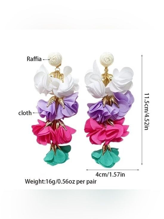 White Floral Cascade Drop Earrings with Gold Accents
