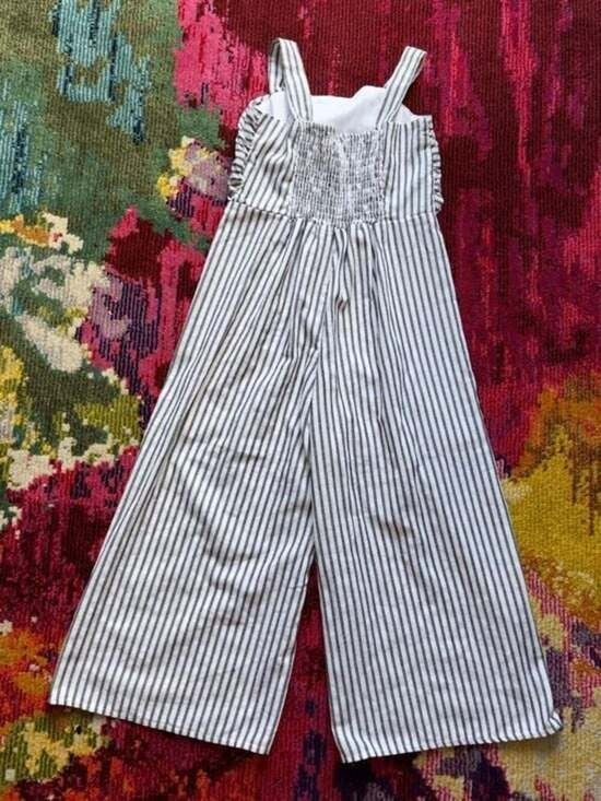 Girls Sz 10 Striped White and Grey Wide-Leg Jumpsuit
