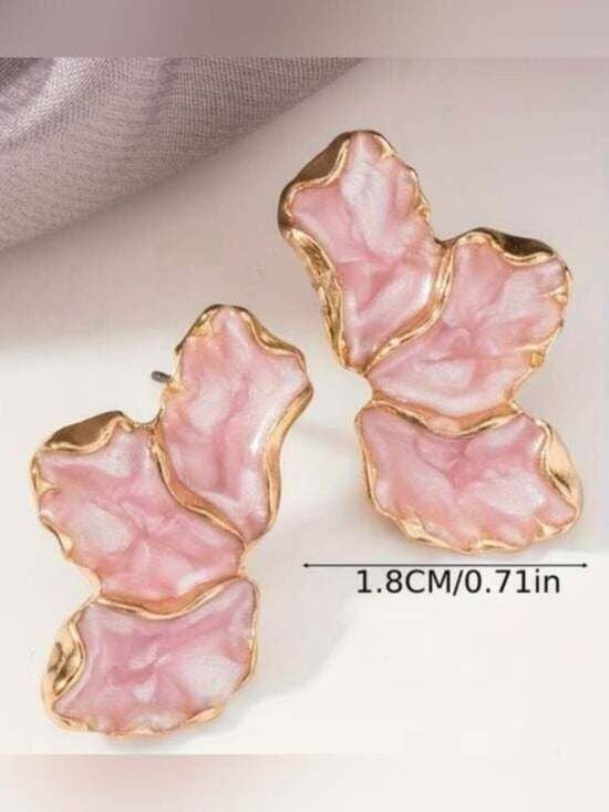 Elegant Pink Shell Petal Drop Earrings - Gold Trim