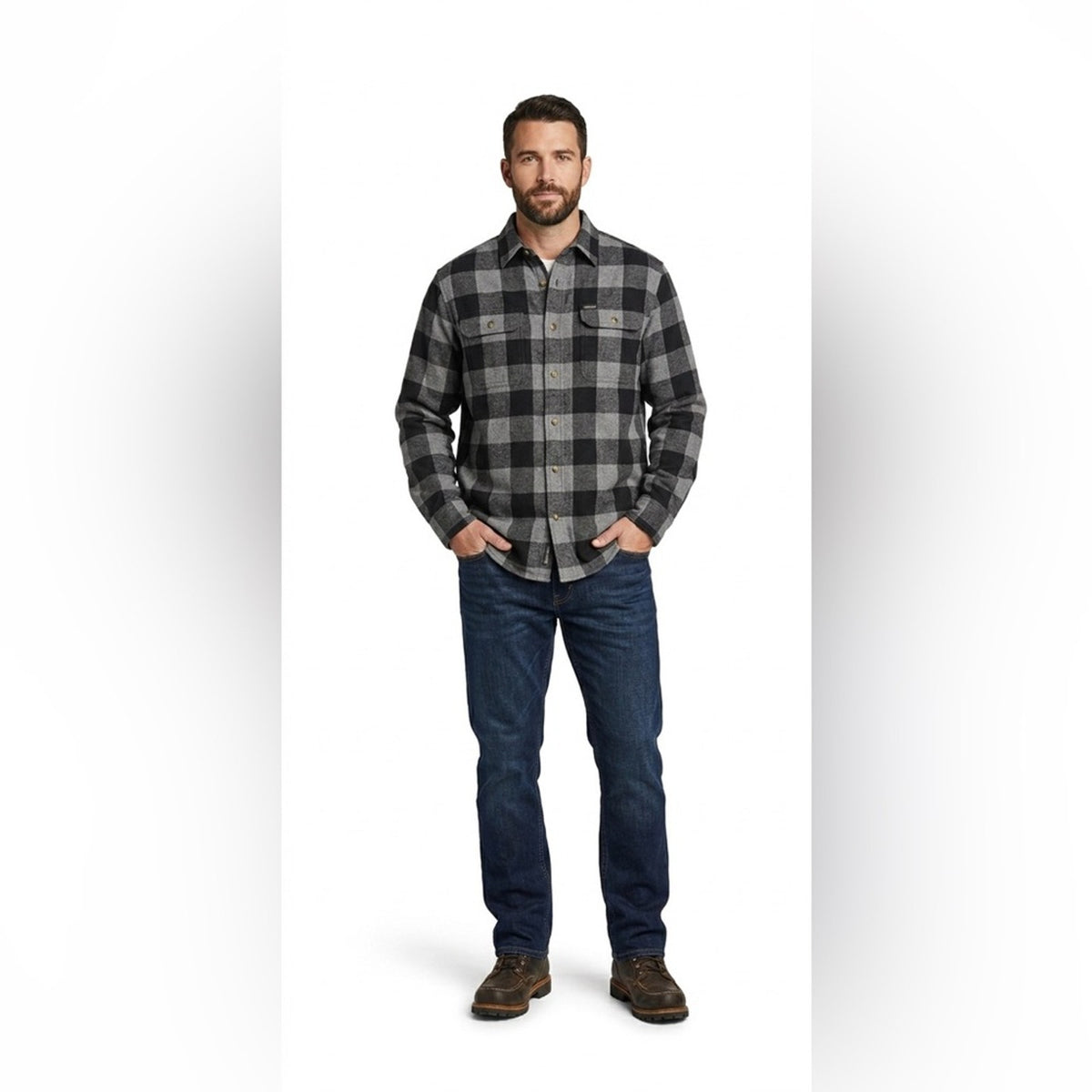 [JUST IN] Eddie Bauer Black and Gray Plaid Men's Shirt XL