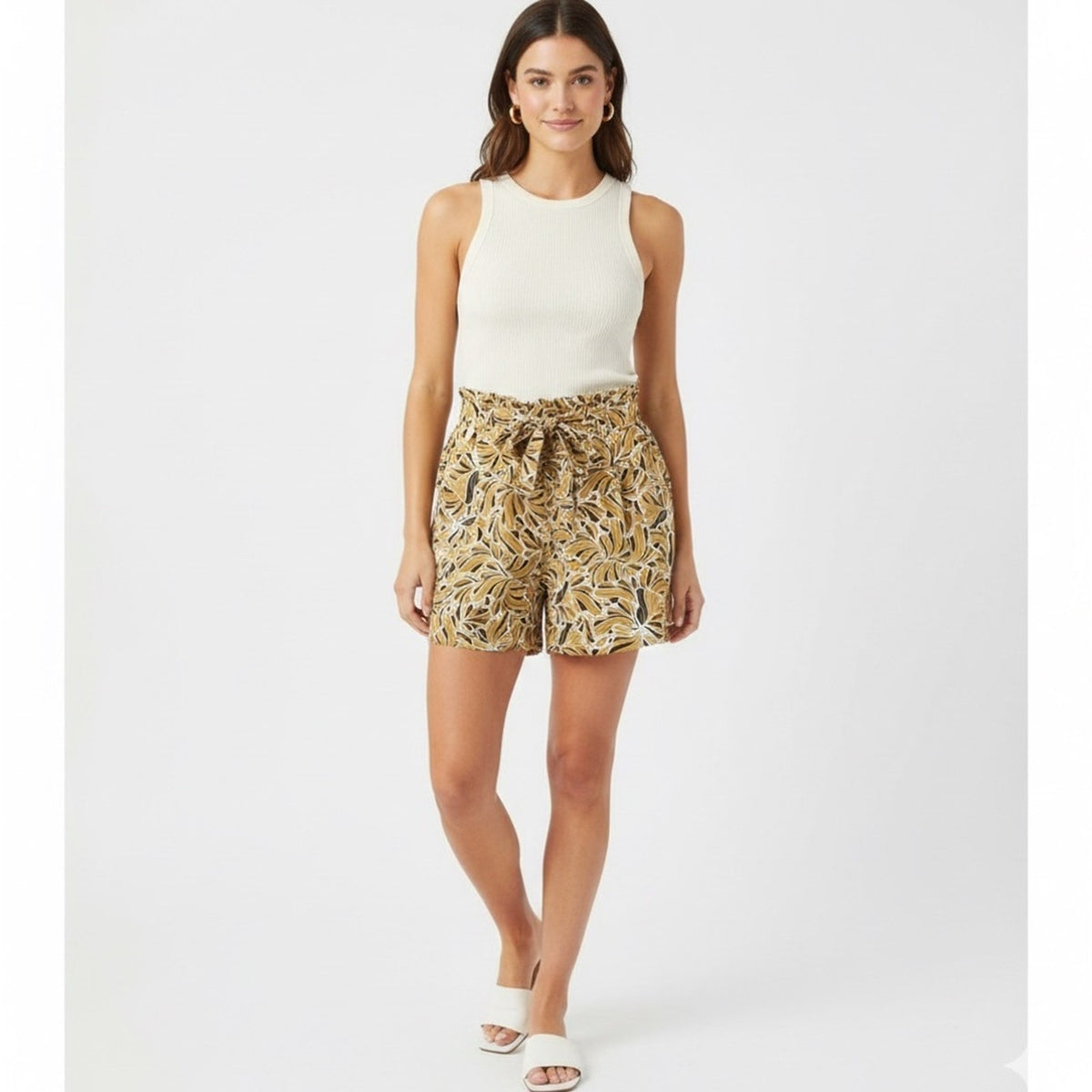 DR2 High Waist Leaf Print Shorts - Tan and Black 2XL