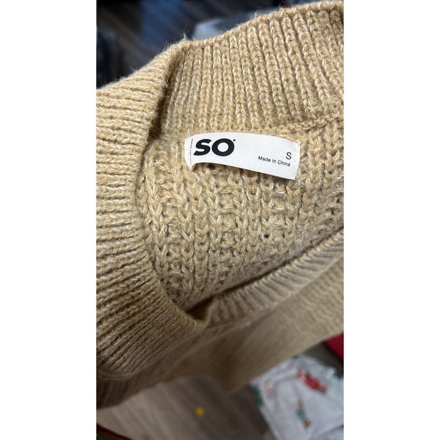 Last One! NWT SO Cable Knit Yarn Sweater Sz M Tan Camel