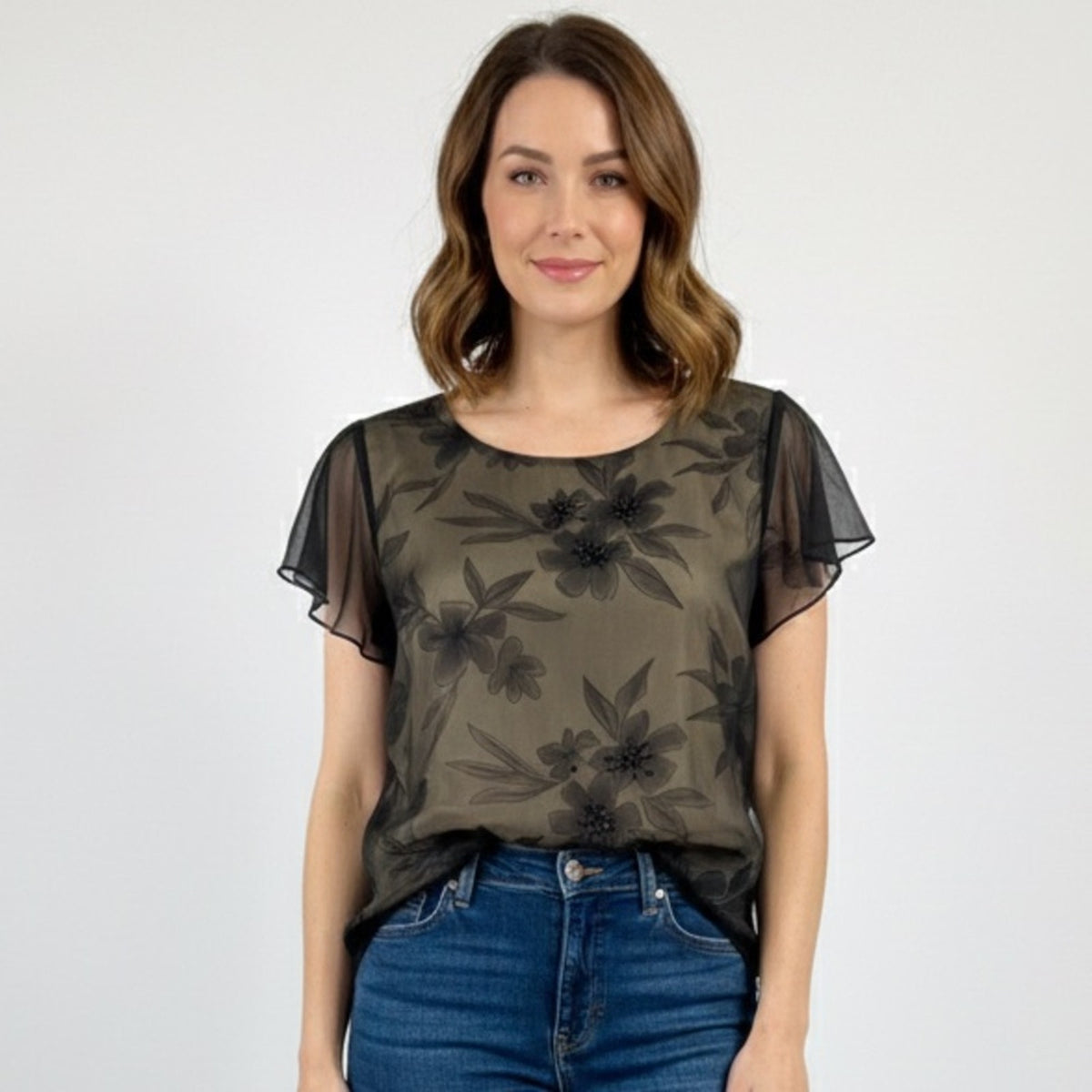 Just In! Talbots Petites Elegant Black Sheer Floral Beaded Blouse - Size 12P
