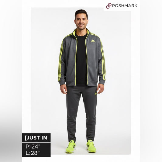 [JUST IN] ✨ Adidas Climalite Grey & Neon Yellow Full Zip Track Jacket Large
