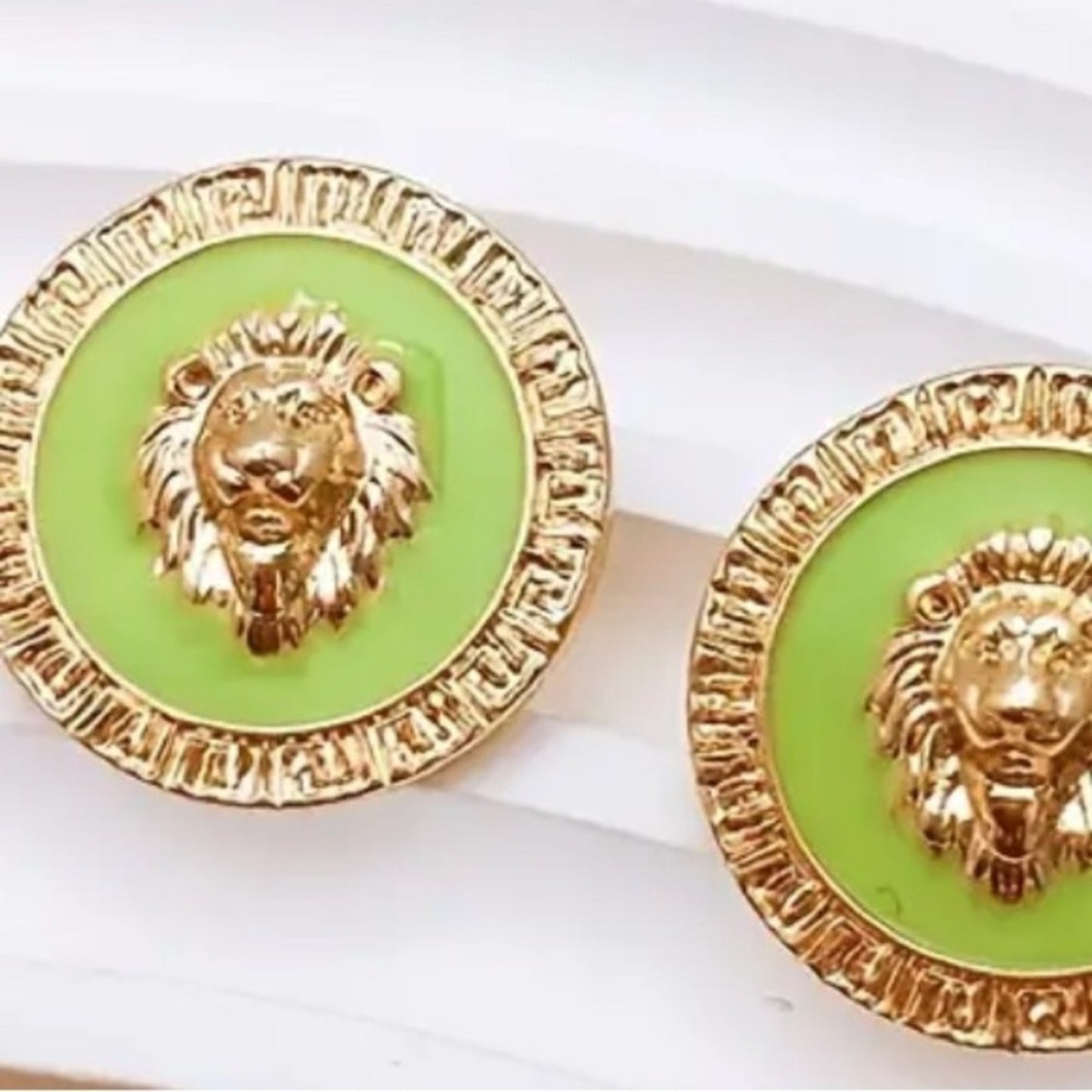 Last One! Stunning Lionshead Gold and Green Earrings