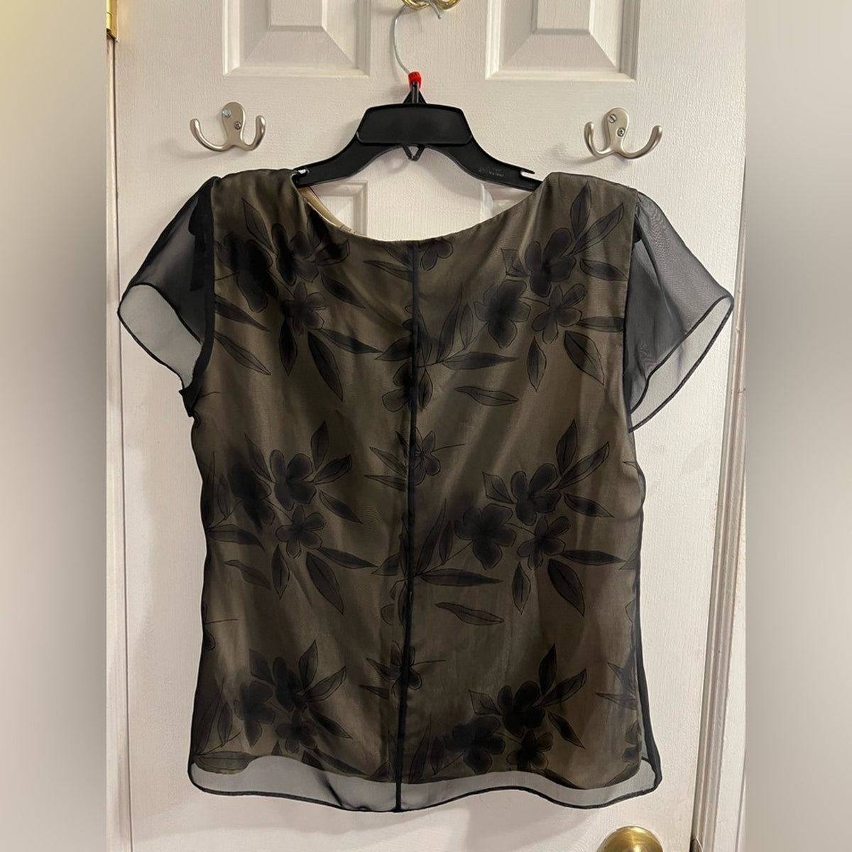 Just In! Talbots Petites Elegant Black Sheer Floral Beaded Blouse - Size 12P