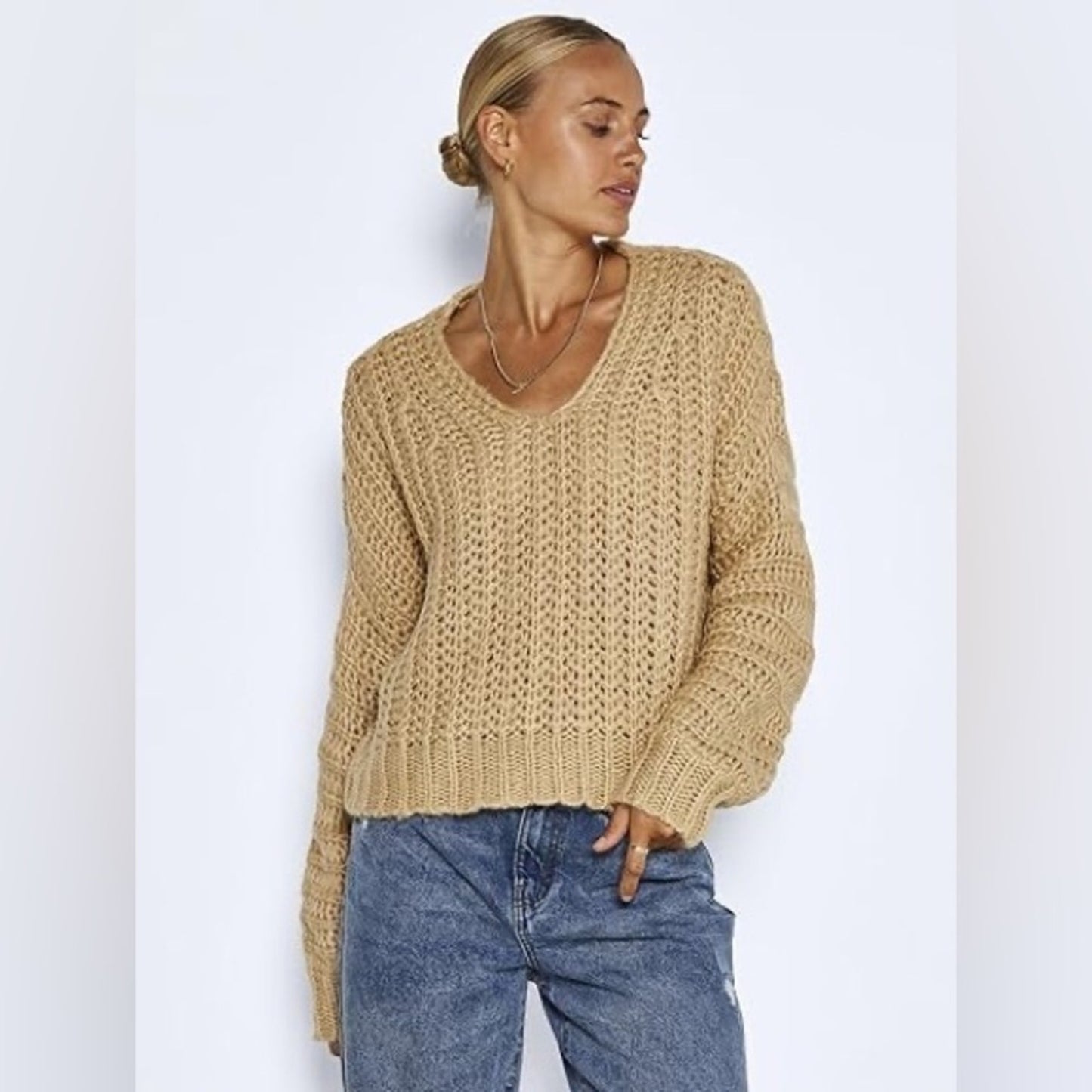 Last One! NWT SO Cable Knit Yarn Sweater Sz M Tan Camel
