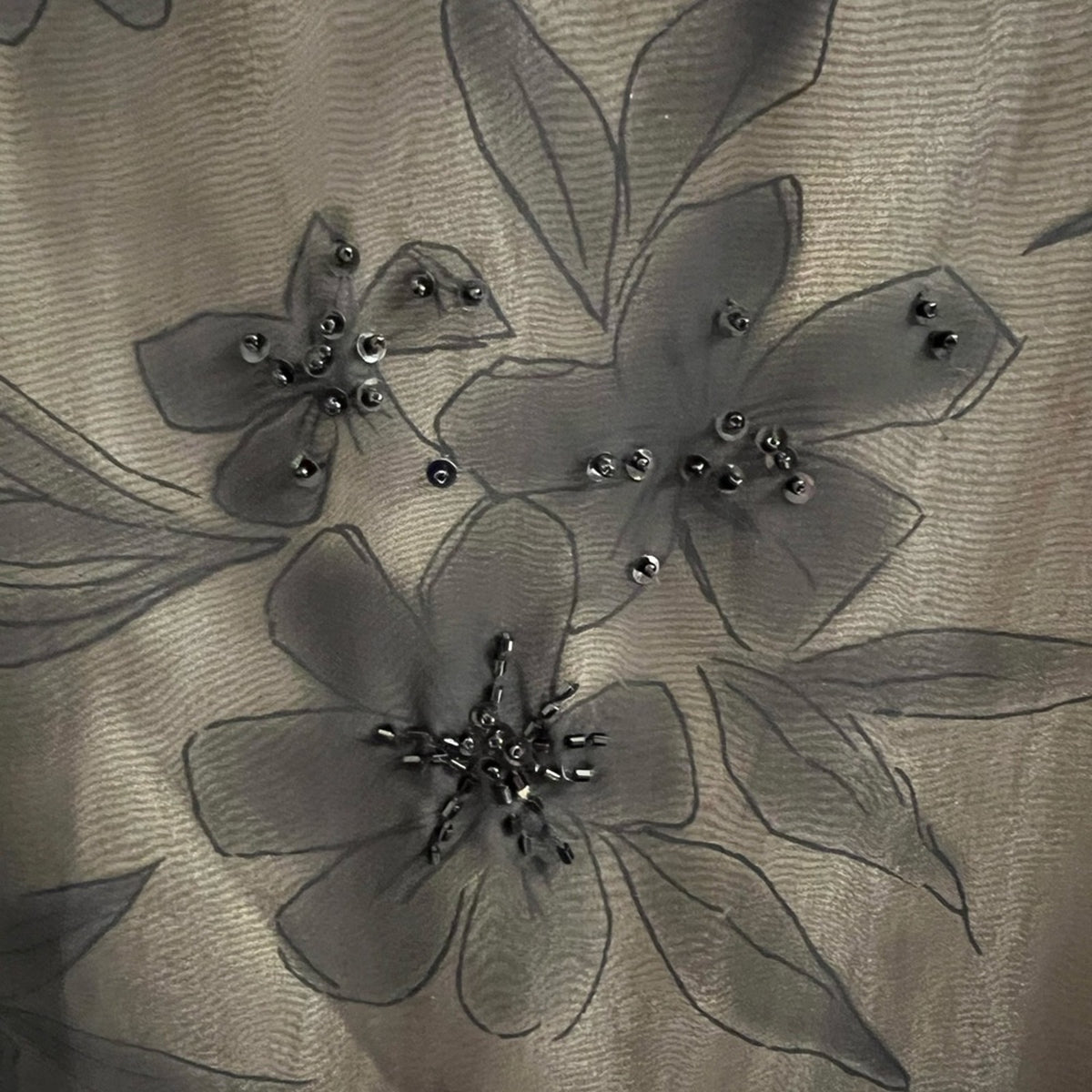 Just In! Talbots Petites Elegant Black Sheer Floral Beaded Blouse - Size 12P