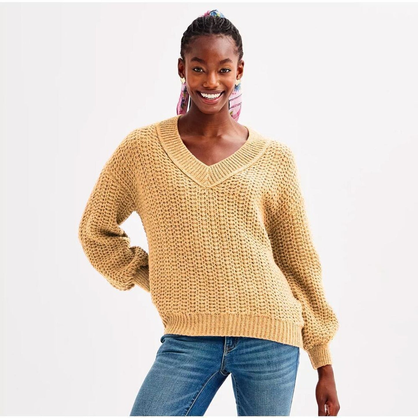 Last One! NWT SO Cable Knit Yarn Sweater Sz M Tan Camel