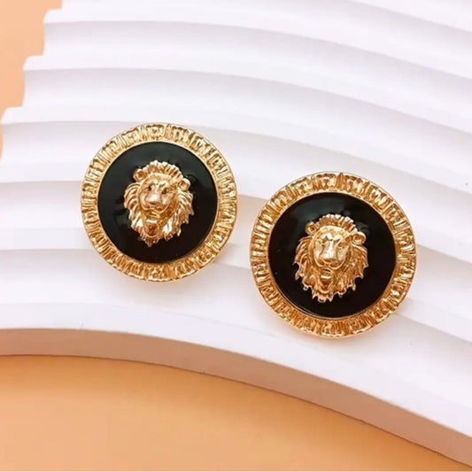 CLASSY Gold and Black Lion Head Earrings