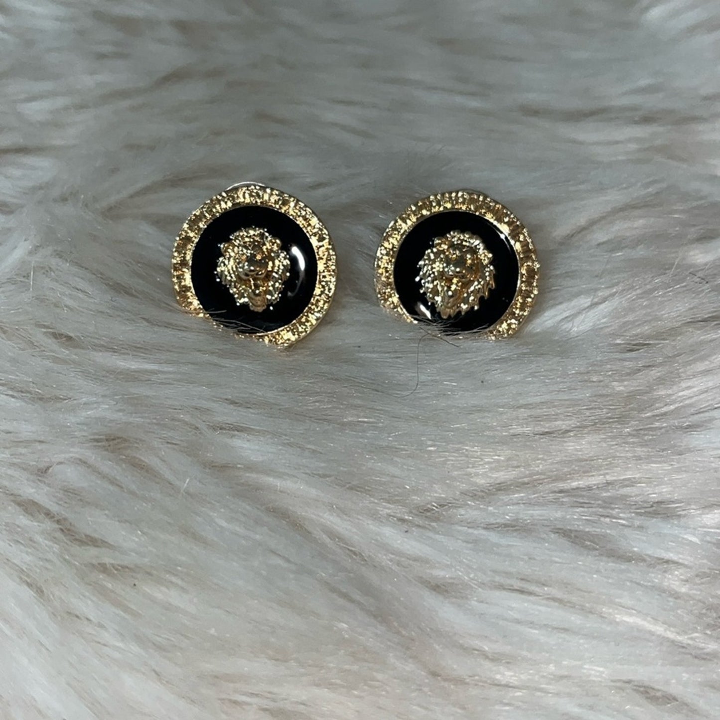 CLASSY Gold and Black Lion Head Earrings