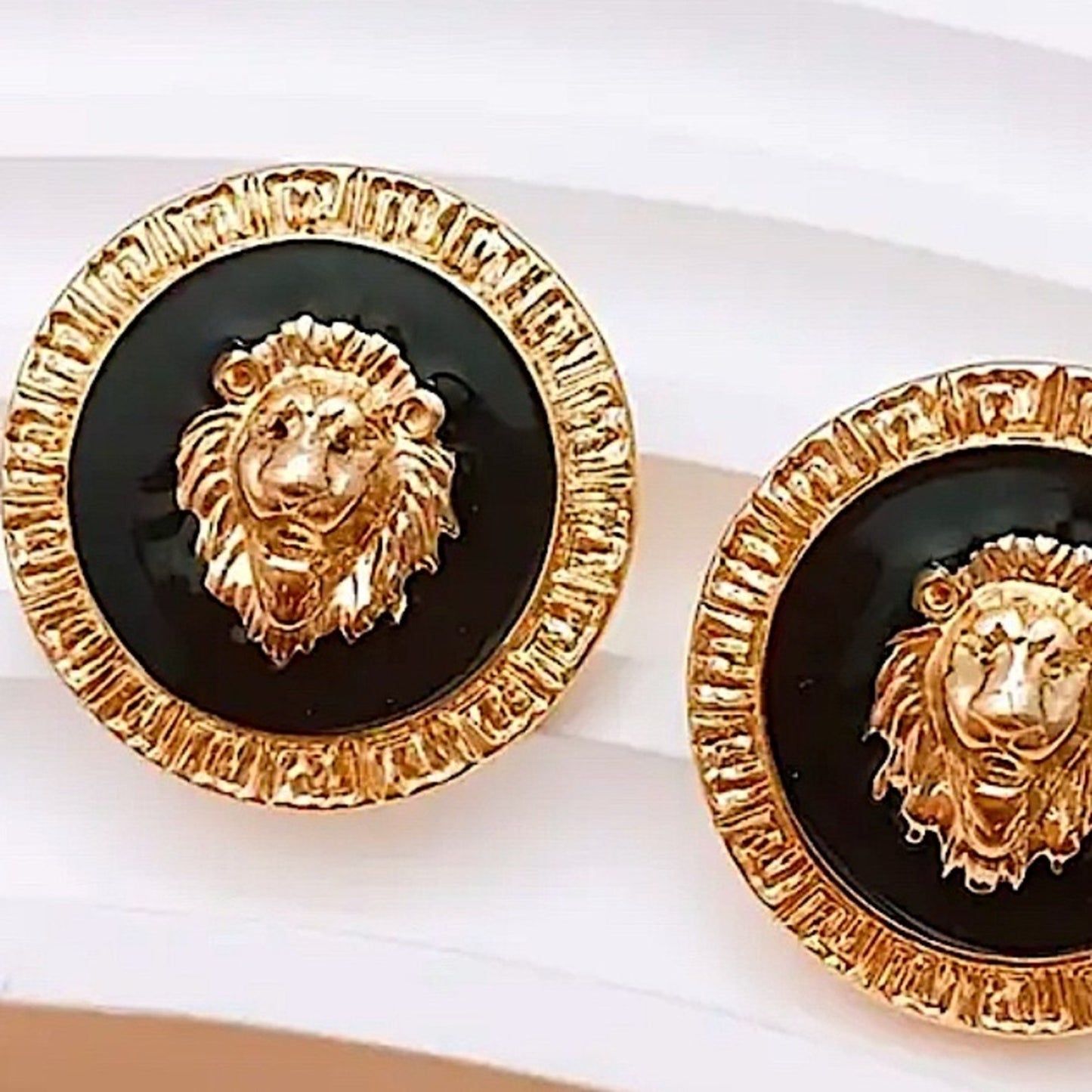 CLASSY Gold and Black Lion Head Earrings