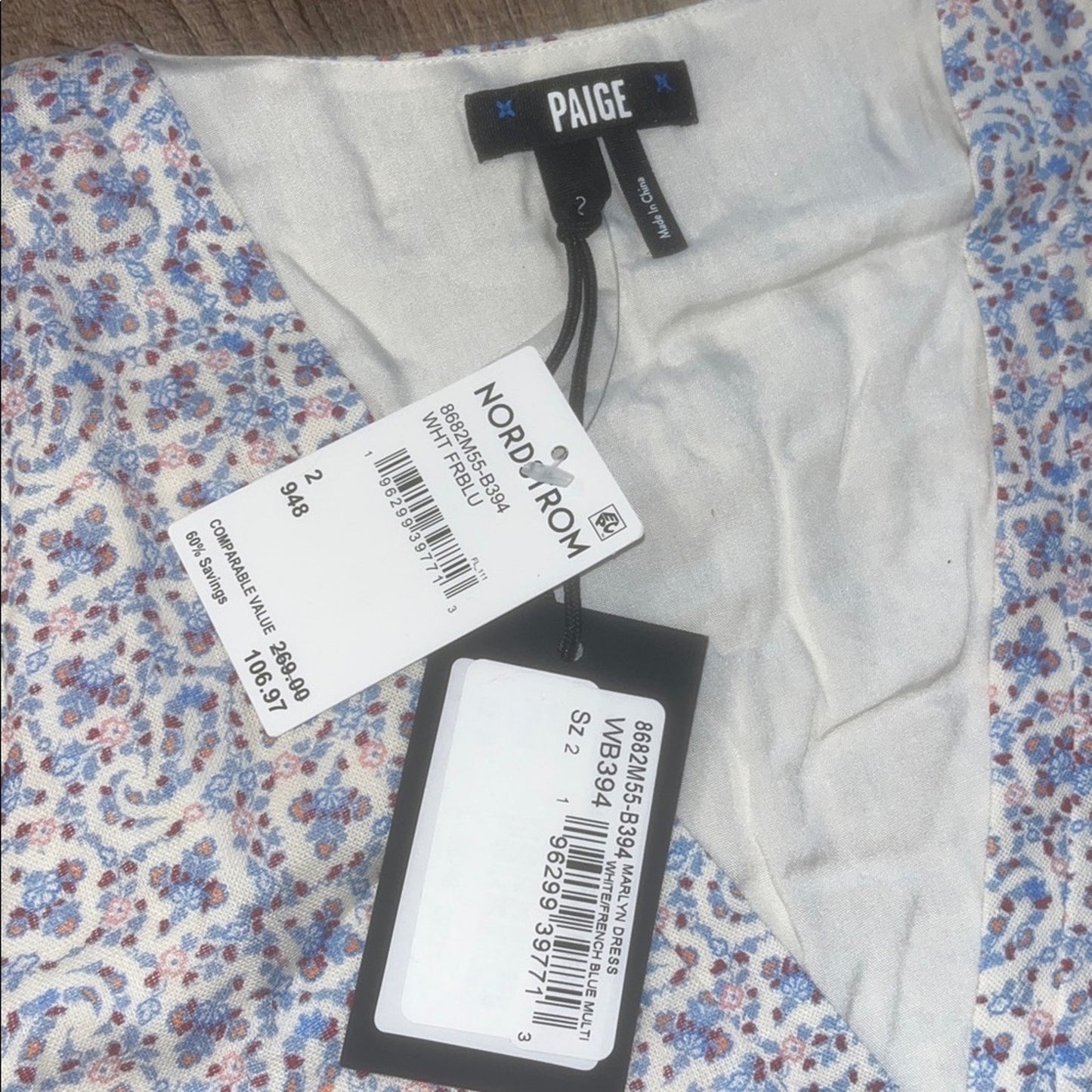 Last One NWT$107 PAIGE Floral Mini Dress in White Blue Sz 2