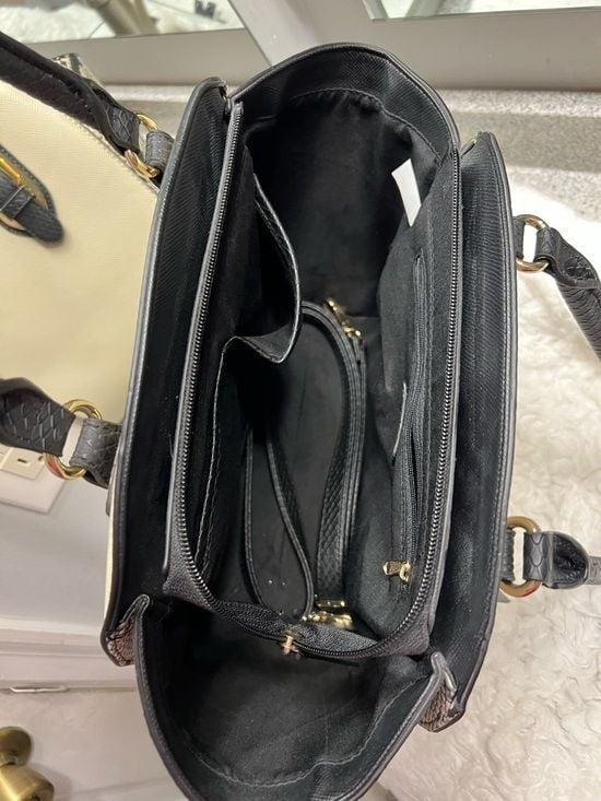 Apt. 9 Beige Tote with Black Snake-Print Trim
