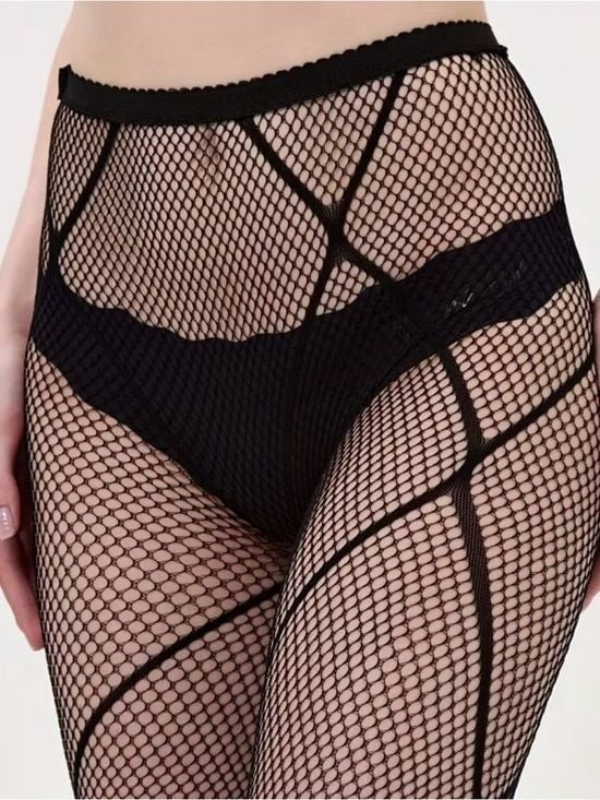 Black Geometric Fishnet Tights - Women's Hosiery