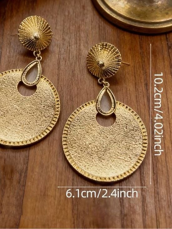 Textured Gold Drop Circle Earrings for Women