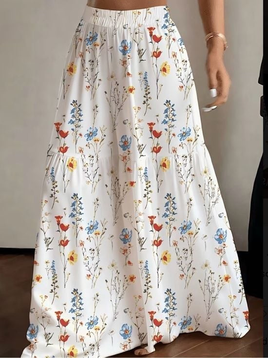 Floral Wide-Leg Palazzo Pants in Cream Small