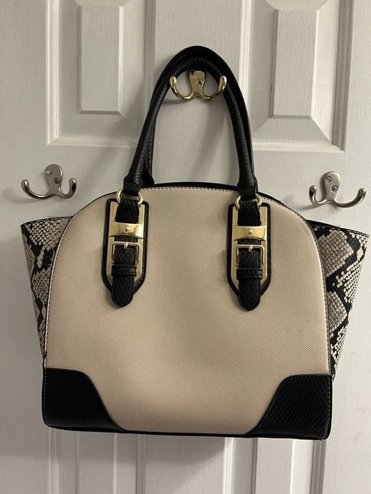 Apt. 9 Beige Tote with Black Snake-Print Trim