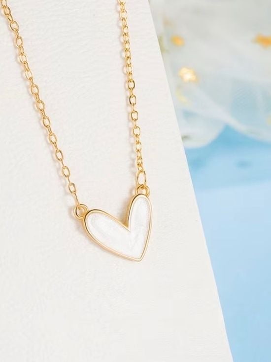 Gold-Tone White Heart Pendant Necklace