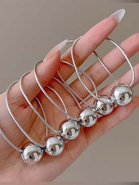 Sterling Silver-Tone Bead Hair Rings & Hair Tie Set - Silver