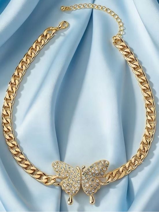 Gold Crystal Butterfly Choker Necklace