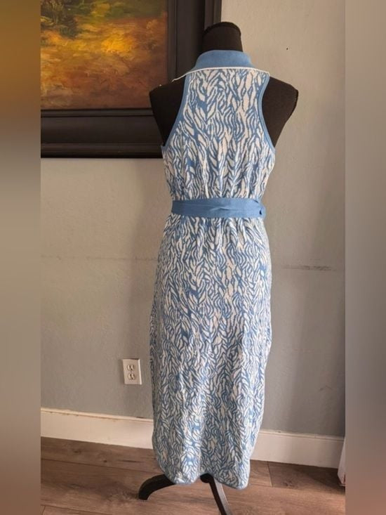 Diane Von Furstenberg Light Blue and White Halter Wrap Maxi Dress Medium