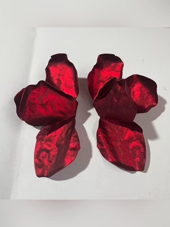 Handcrafted Red Petal Drop Earrings