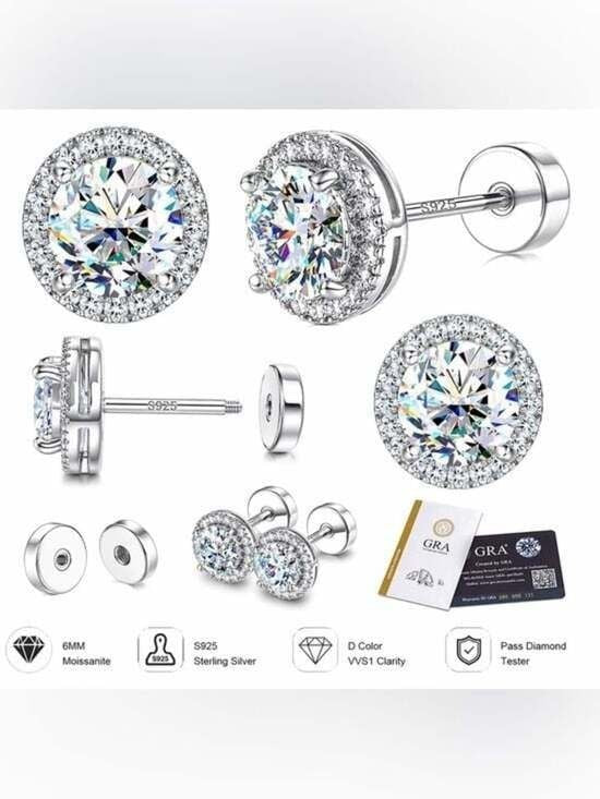 Sterling Silver White Cz Halo Stud Earrings