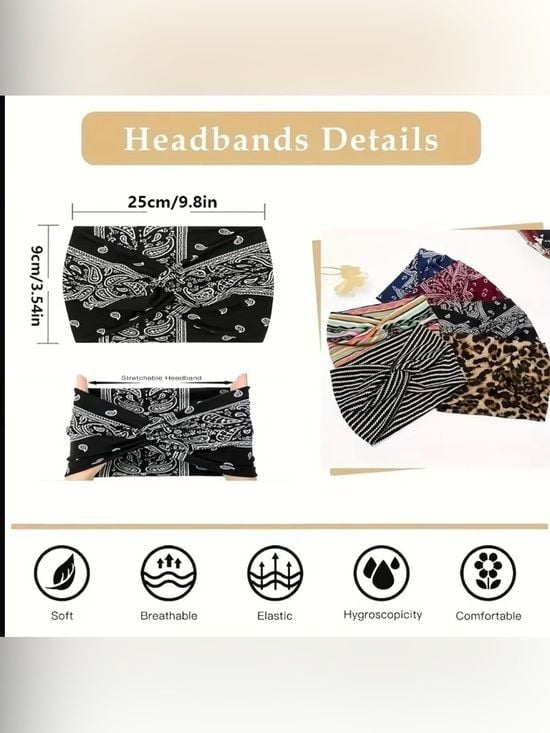 Bandana-Print Olive Stretch Headband - 4-Pack Fashion Set