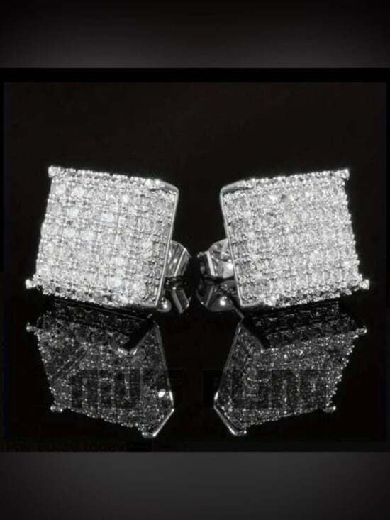 Sexy Men's Crystals Silver Square Stud Earrings