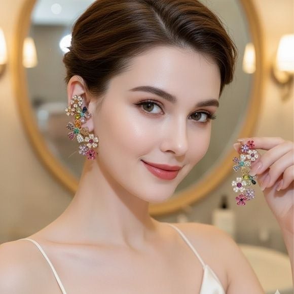 Last Chance! GORGEOUS! Sparkle Golden Floral Earrings