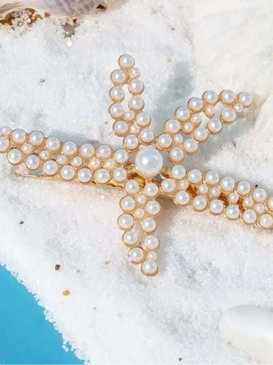 3 Pearl & Crystale Starfish Hair Clips - Women Accessories Bridal Vacation Chic