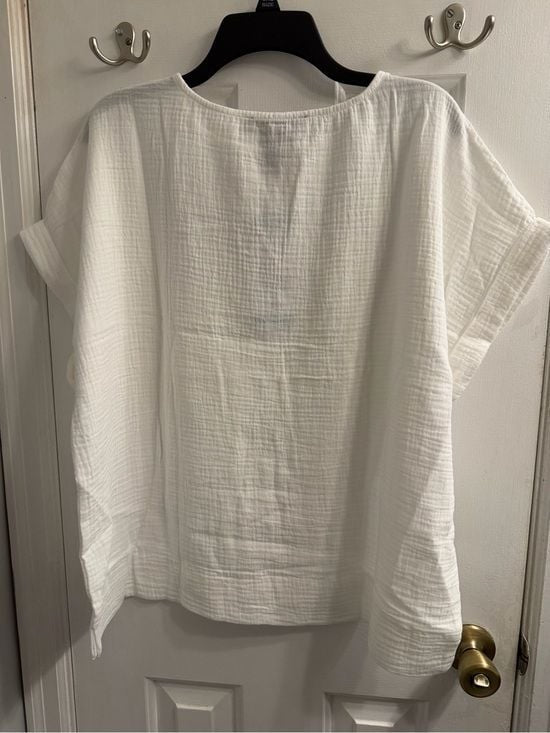 NWT Gloria Vanderbilt White Gauze Short-Sleeve Tunic XL Extra Large
