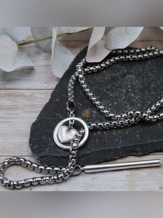 Layered Silver-Tone Heart Pendant Y-Necklace