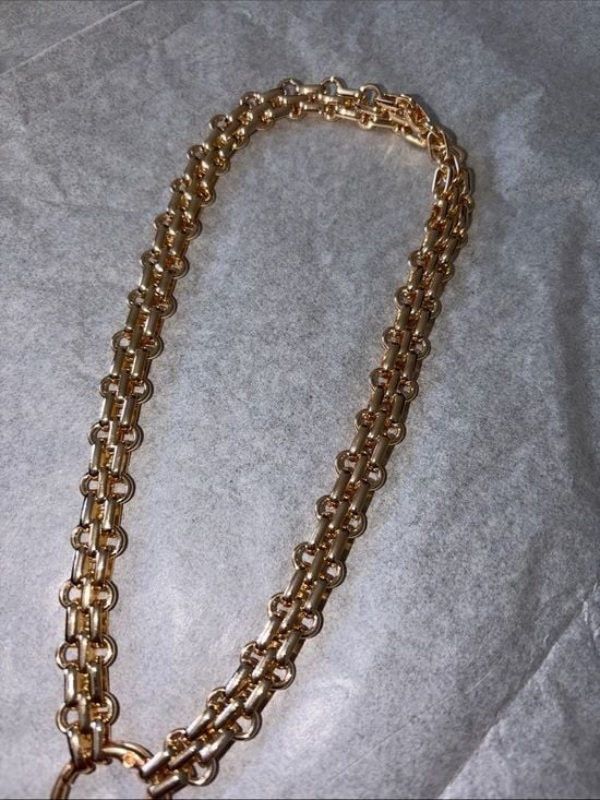 Gold-Tone Double Chain Necklace with Coin Pendant