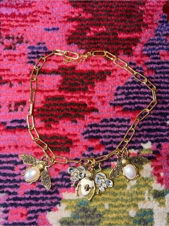 Luxe 3D Gold Bee Pendant Necklace with White Pearl and Crystal Accents