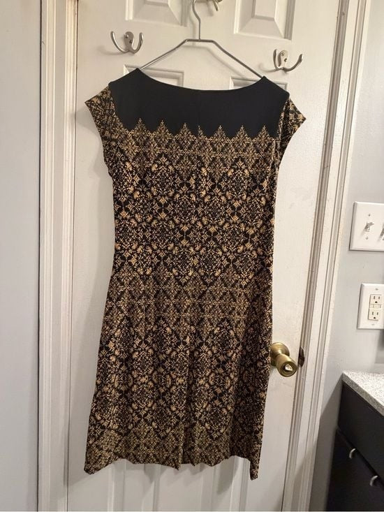 Just...Taylor Black and Gold Tie-Accent Cap Sleeve Midi Dress Sz 14