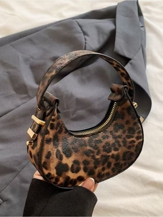 Leopard Print Mini Hand Bag with Gold Hardware