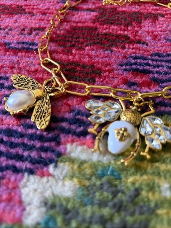 Luxe 3D Gold Bee Pendant Necklace with White Pearl and Crystal Accents