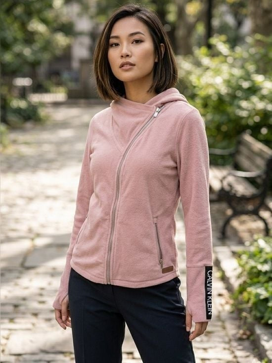 Calvin Klein Pink Fleece Logo Sleeve Zip Up Hoodie Small