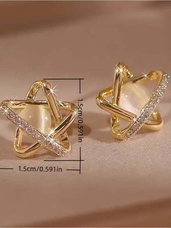 Gold Orbit Pearl Stud Earrings - Women's Gold and Ivory Pearl