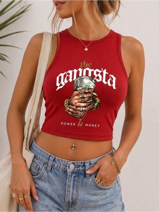 The Gangsta Red Graphic Crop Tank - Women Tees XL