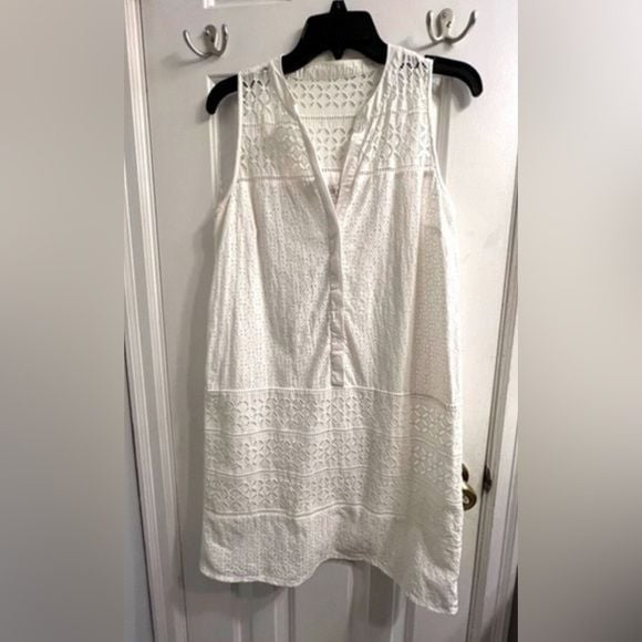 ANN TAYLOR LOFT Sleeveless White Eyelet Tunic Dress Sz 6