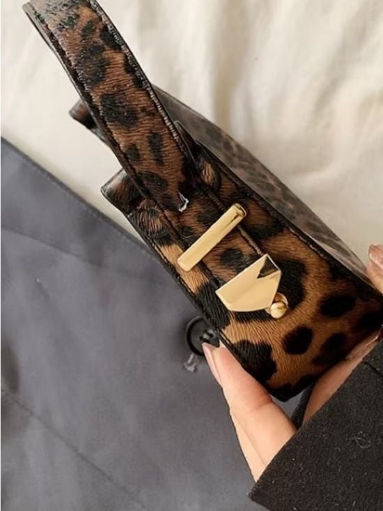 Leopard Print Mini Hand Bag with Gold Hardware