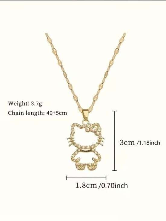 Gold-Tone Crystal Hello Kitty Cat Pendanty Necklace - Women Jewelry