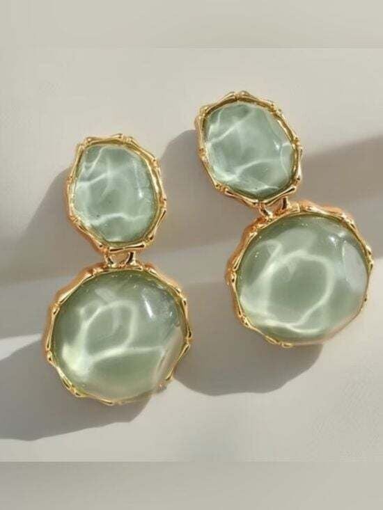 Gold-Edged Mint Green Double Drop Earrings - Women Jewelry